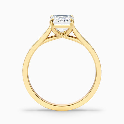 Zeta 10 Carat Emerald Cut Solitaire Pave Moissanite Engagement Ring in 14k Yellow Gold  DestGlow