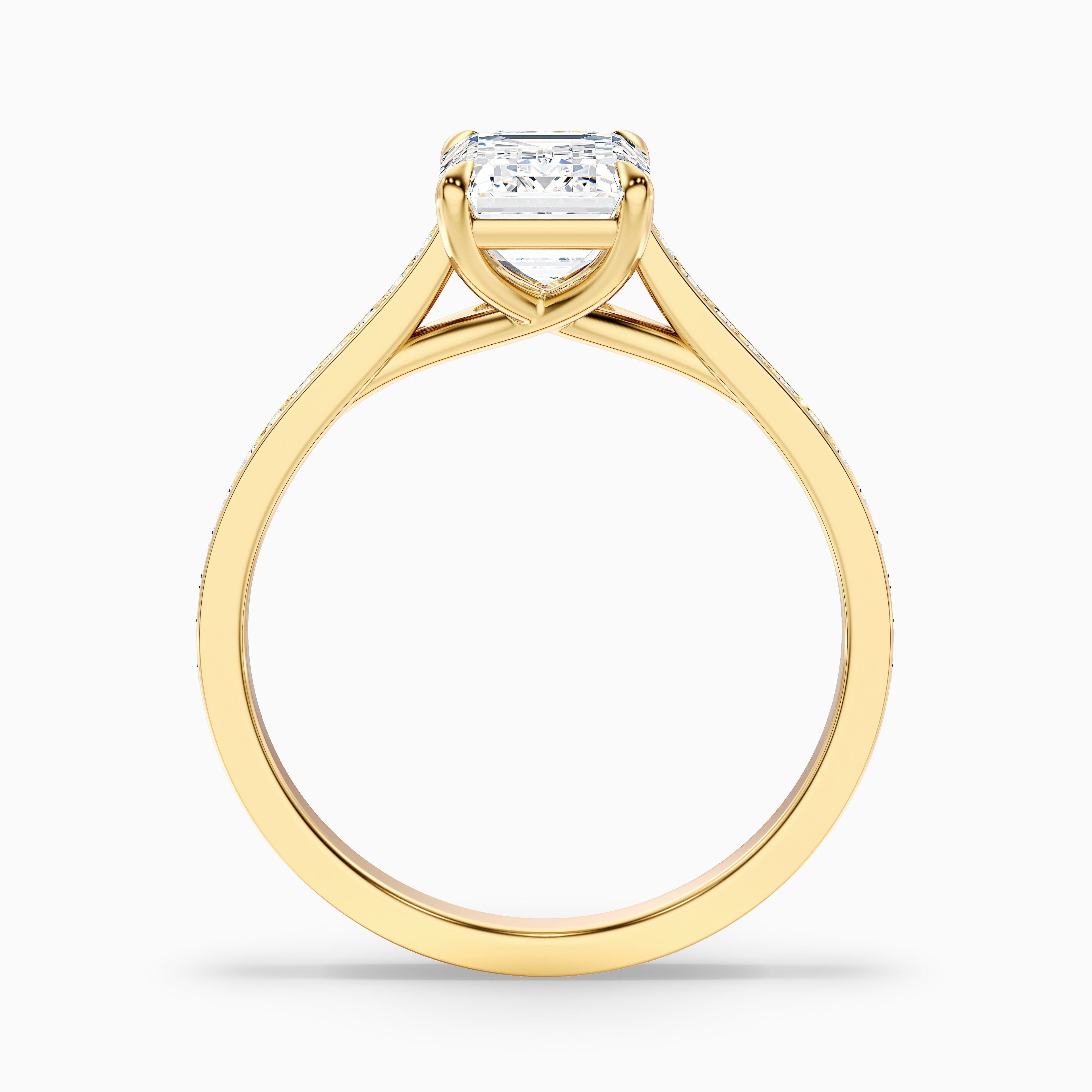 Zeta 8 Carat Emerald Cut Solitaire Pave Moissanite Engagement Ring in 10k Yellow Gold  DestGlow