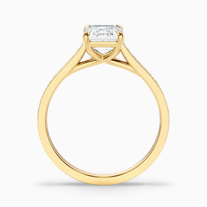 Enni 2 Carat Emerald Cut Side Stone Pave Moissanite Diamond Ring in 18k Rose Gold