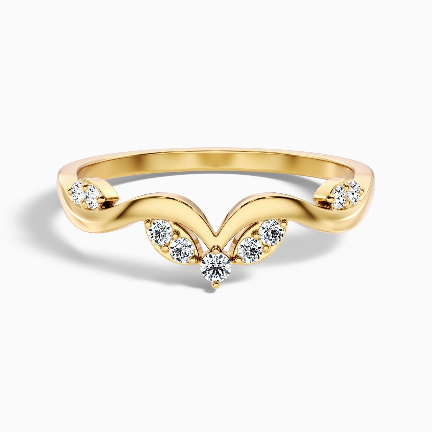 Celeste Round Cut Nature Inspired Unique Curving Wedding Band