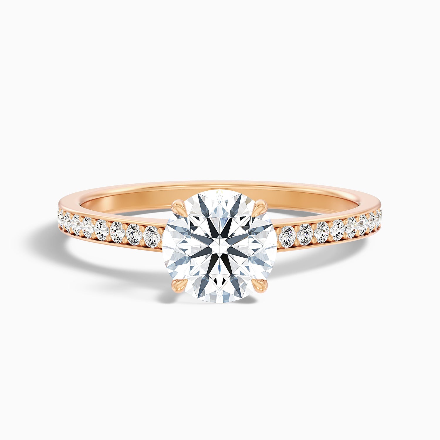 Elma 1 Carat Round Cut Side Stone Pave Moissanite Diamond Ring in 10k Rose Gold