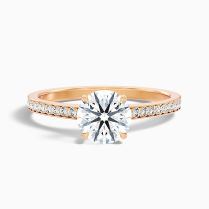 Elma 1 Carat Round Cut Side Stone Pave Moissanite Diamond Ring in 10k Rose Gold