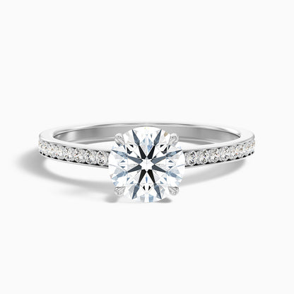 Kate 3 Carat Round Cut Side Stone Pave Lab Grown Engagement Ring in 14k White Gold