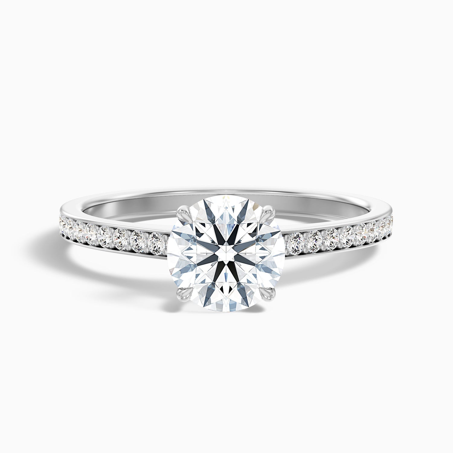 Elma 1.5 Carat Round Cut Side Stone Pave Moissanite Diamond Ring in 10k White Gold
