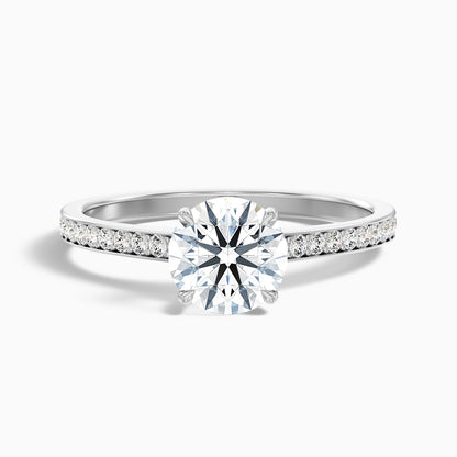 Elma 4 Carat Round Cut Side Stone Pave Moissanite Diamond Ring in 14k Yellow Gold