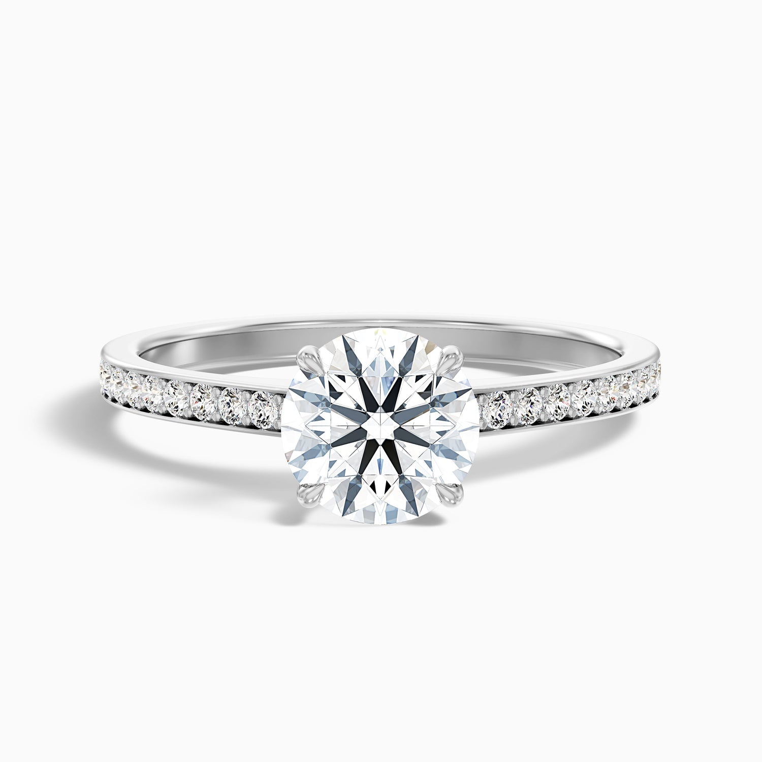 Kate 4 Carat Round Cut Side Stone Pave Lab Grown Engagement Ring in 10k Yellow Gold