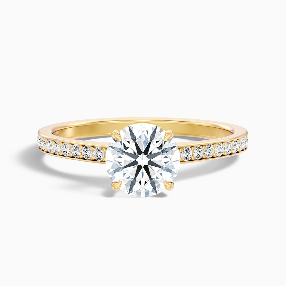 Kate 1 Carat Round Cut Side Stone Pave Lab Grown Engagement Ring in 18k Yellow Gold  DestGlow