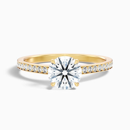 Vivi 10 Carat Round Cut Solitaire Pave Moissanite Engagement Ring in 10k Yellow Gold