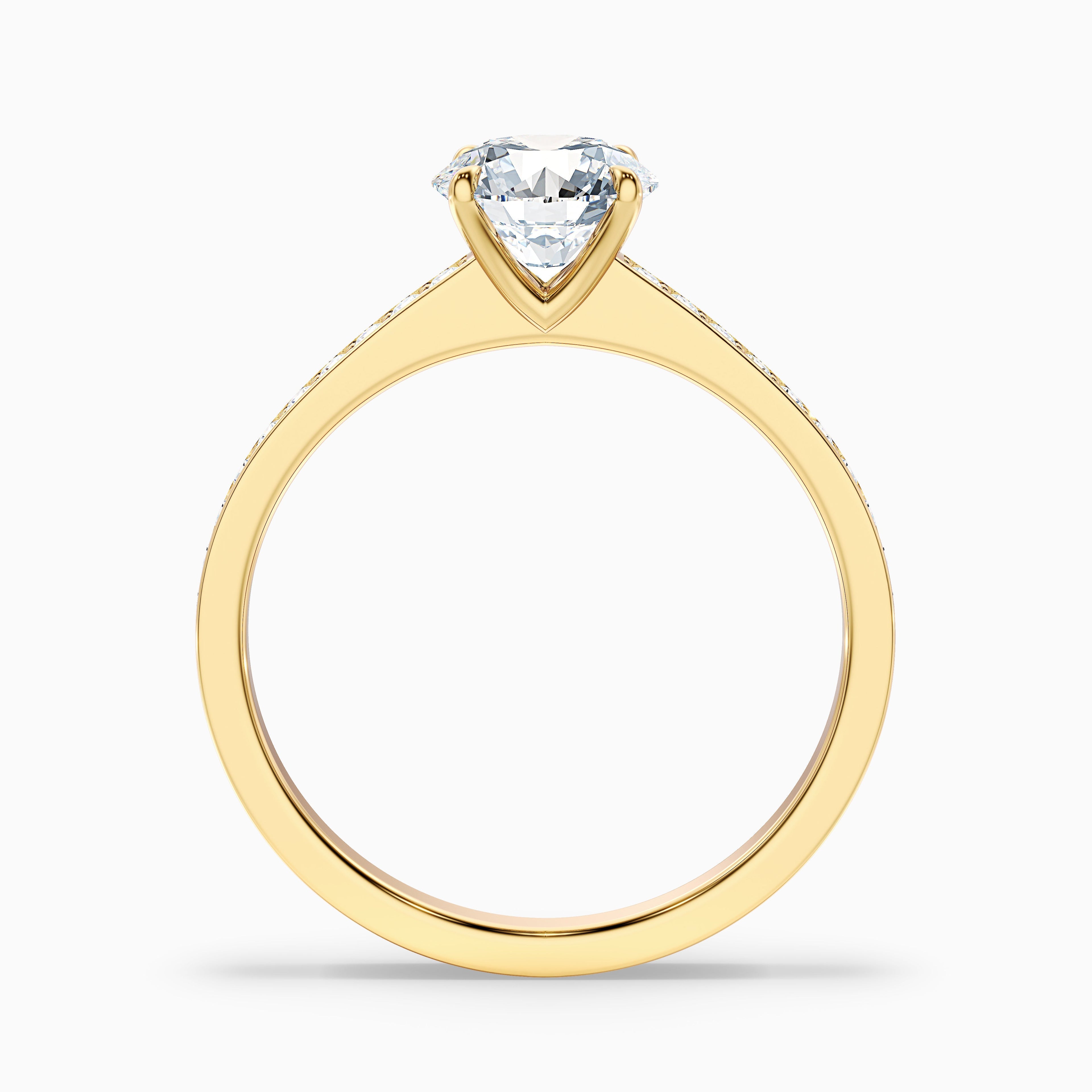 Kate 3 Carat Round Cut Side Stone Pave Lab Grown Engagement Ring in 18k Yellow Gold