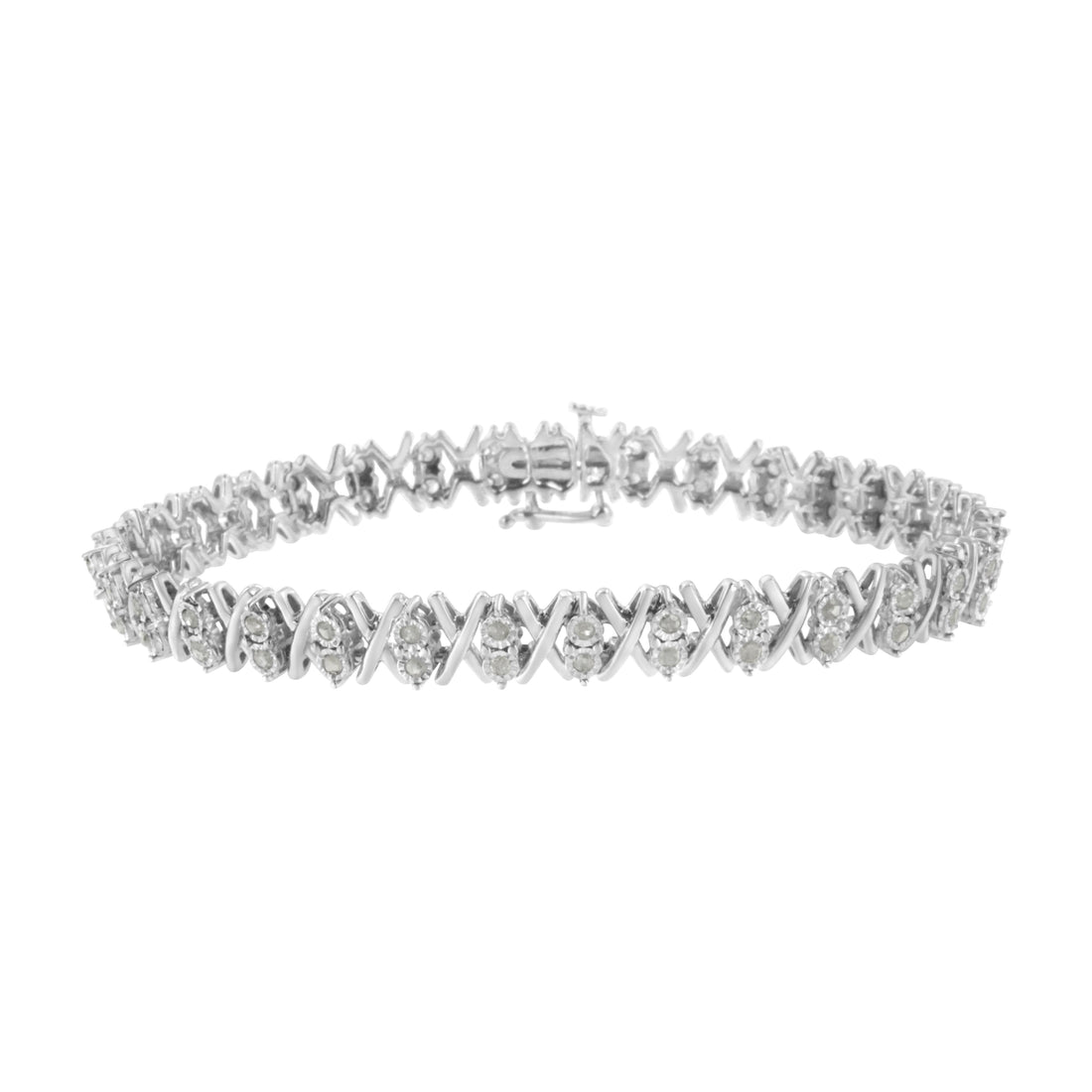 .925 Sterling Silver 1.0 Cttw Diamond Miracle-Set X-Link 7" Tennis Bracelet (I-J Color, I3 Clarity) by Bids.com