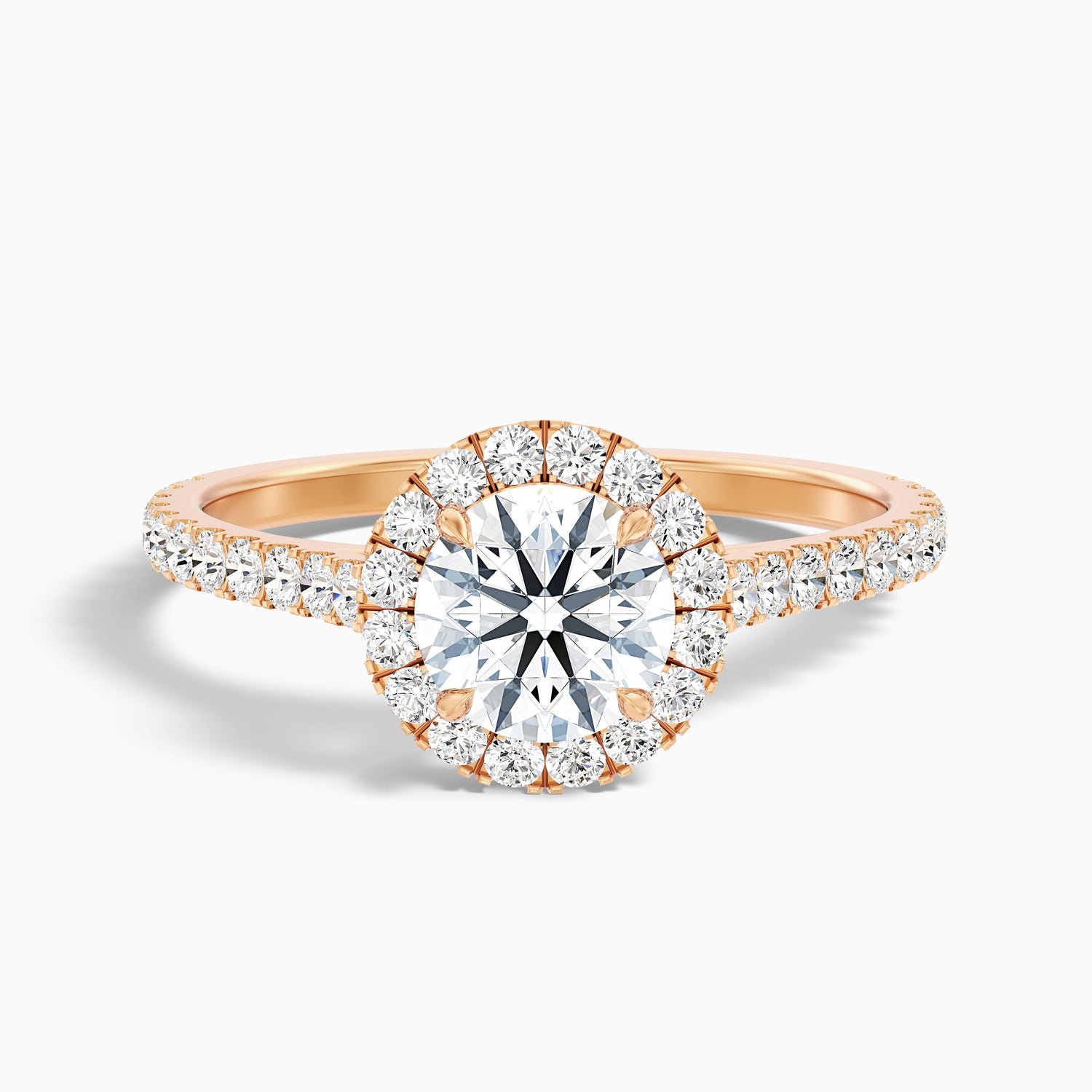 Pearl 1 Carat Round Halo Pave Moissanite Diamond Ring in 18k Rose Gold  DestGlow