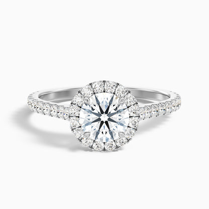 Tara 8 Carat Round Halo Pave Moissanite Engagement Ring in 18k White Gold