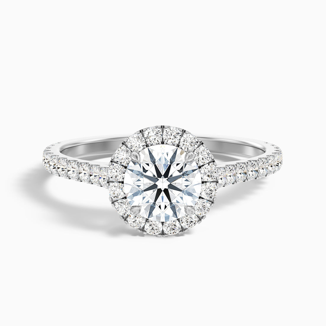 Ava 1 Carat Round Halo Pave Lab Grown Engagement Ring in Platinum  DestGlow