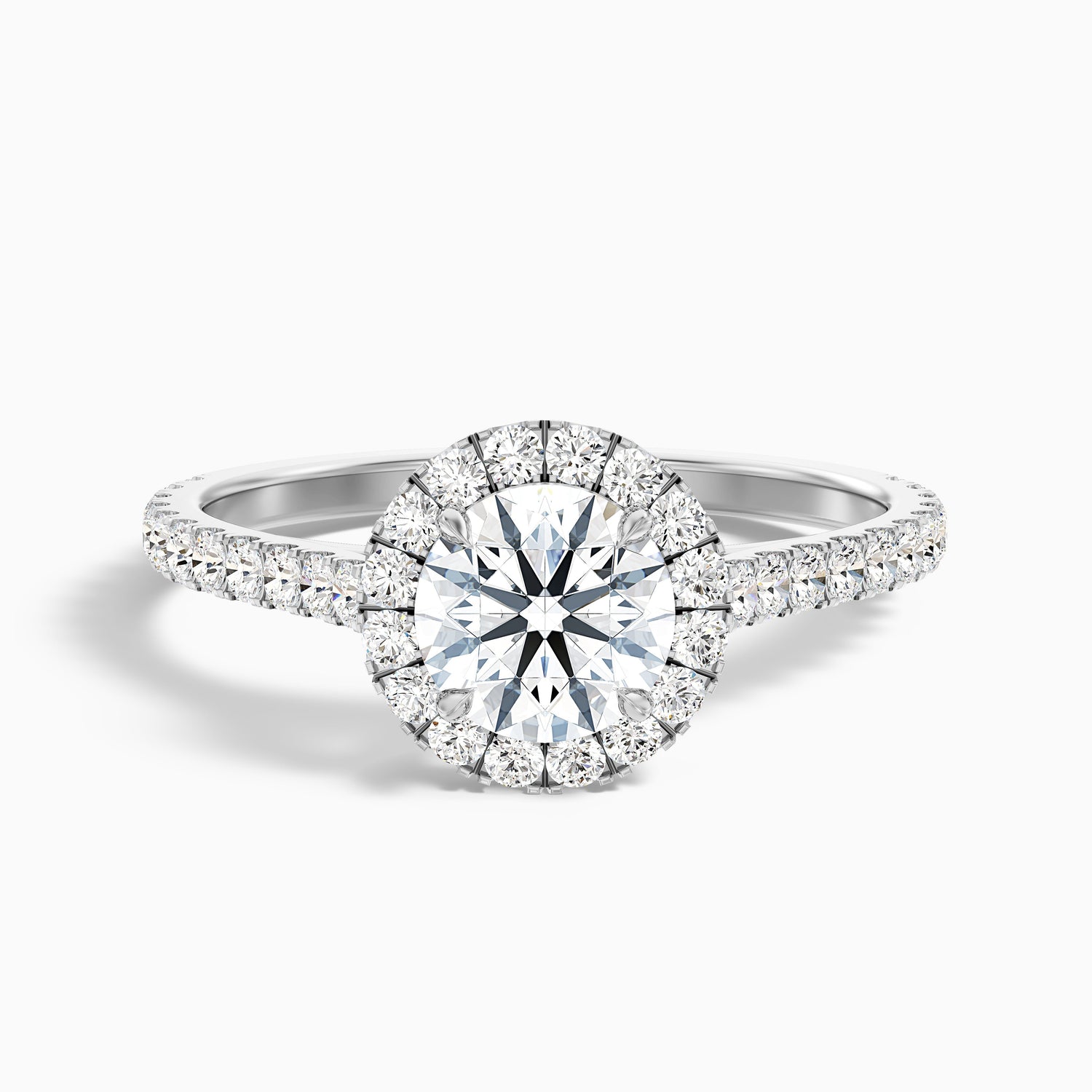 Pearl 2 Carat Round Halo Pave Moissanite Diamond Ring in 14k Rose Gold