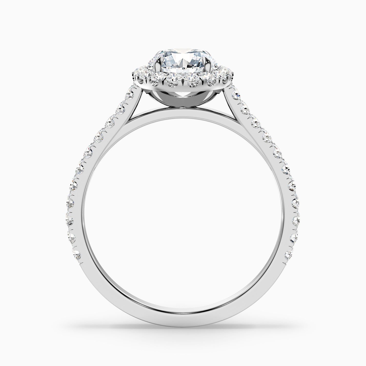 Pearl 2.5 Carat Round Halo Pave Moissanite Diamond Ring in 18k Rose Gold
