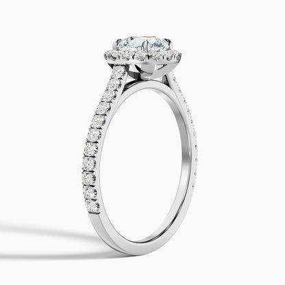 Pearl 1.5 Carat Round Halo Pave Moissanite Diamond Ring in Platinum
