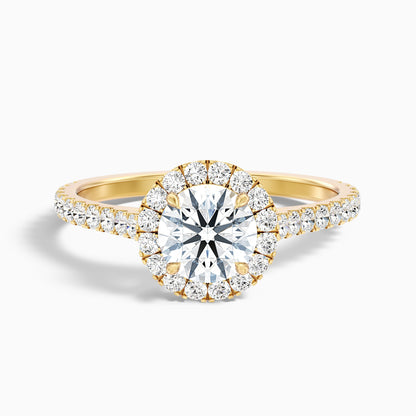 Pearl 1.5 Carat Round Halo Pave Moissanite Diamond Ring in 18k Rose Gold  DestGlow