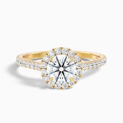 Tara 9 Carat Round Halo Pave Moissanite Engagement Ring in 18k Yellow Gold  DestGlow