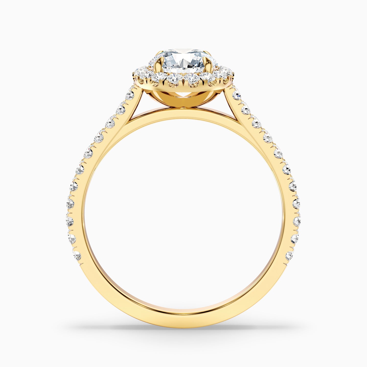 Pearl 3.5 Carat Round Halo Pave Moissanite Diamond Ring in 18k Yellow Gold  DestGlow