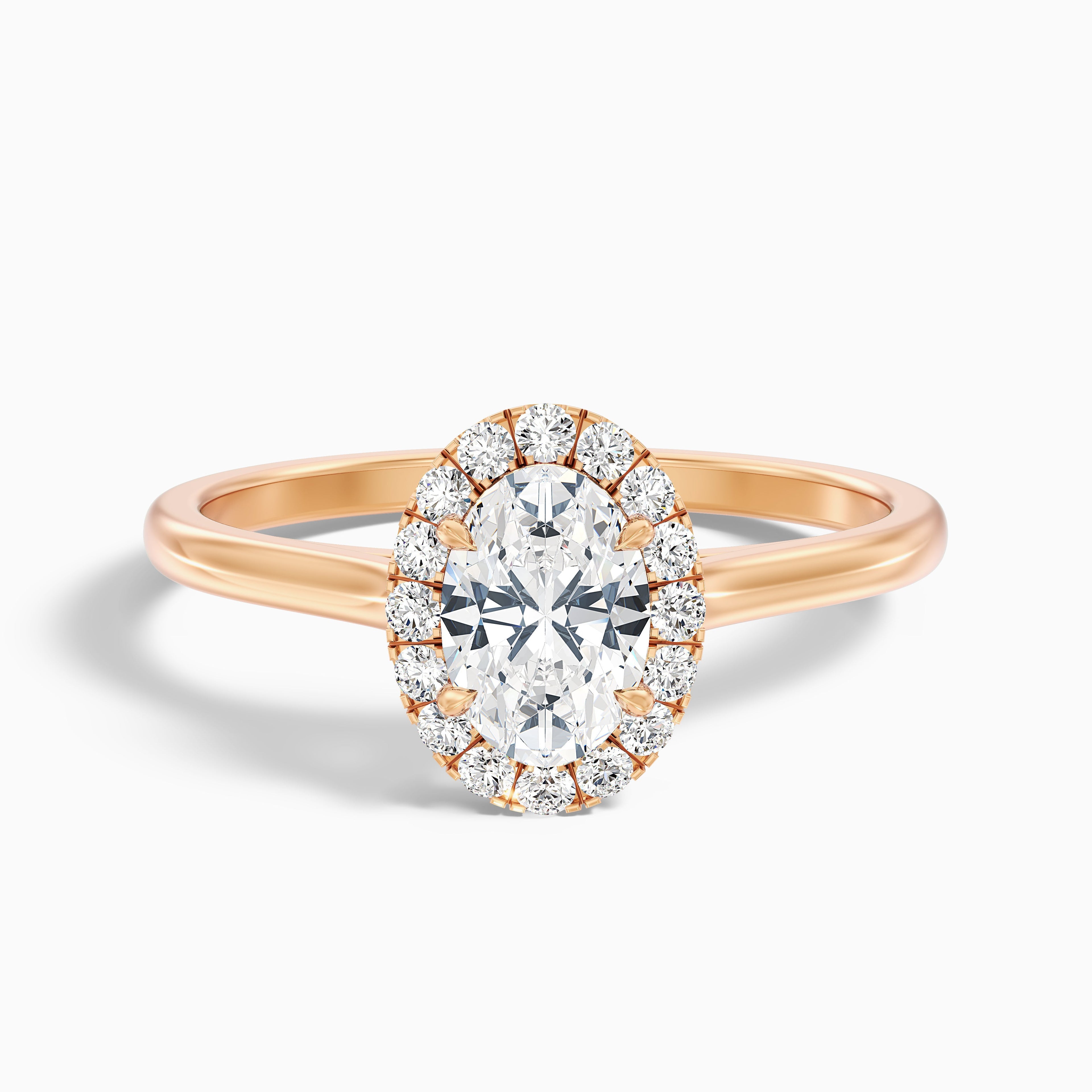 Mira 2 Carat Oval Halo Lab Grown Engagement Ring in 10k Rose Gold