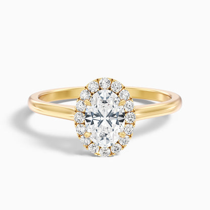Mira 5 Carat Oval Halo Lab Grown Engagement Ring in 10k Yellow Gold