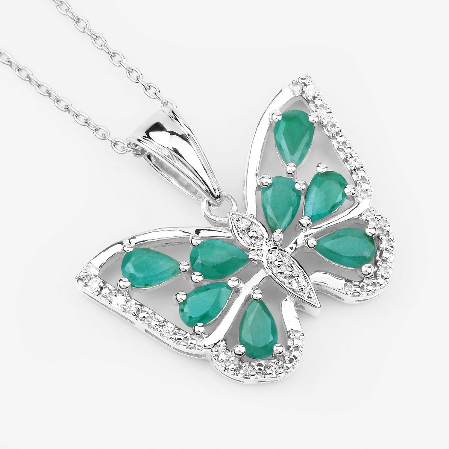 1.91 Carat Genuine Emerald and White Zircon .925 Sterling Silver Pendant  DestGlow