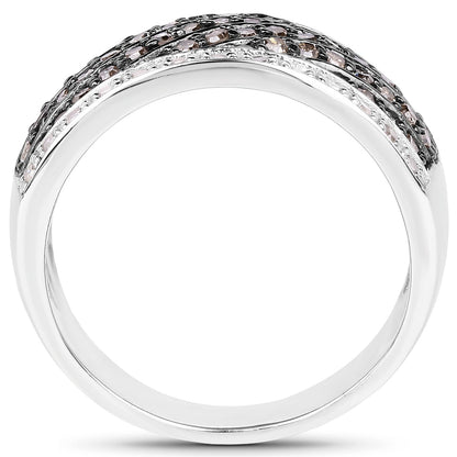0.87 Carat Genuine Champagne Diamond and White Diamond .925 Sterling Silver Ring by Bids.com