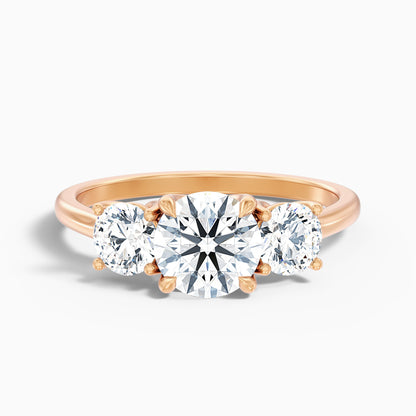 Lyra 1 Carat Round 3 Stone Lab Grown Engagement Ring in 10k Rose Gold