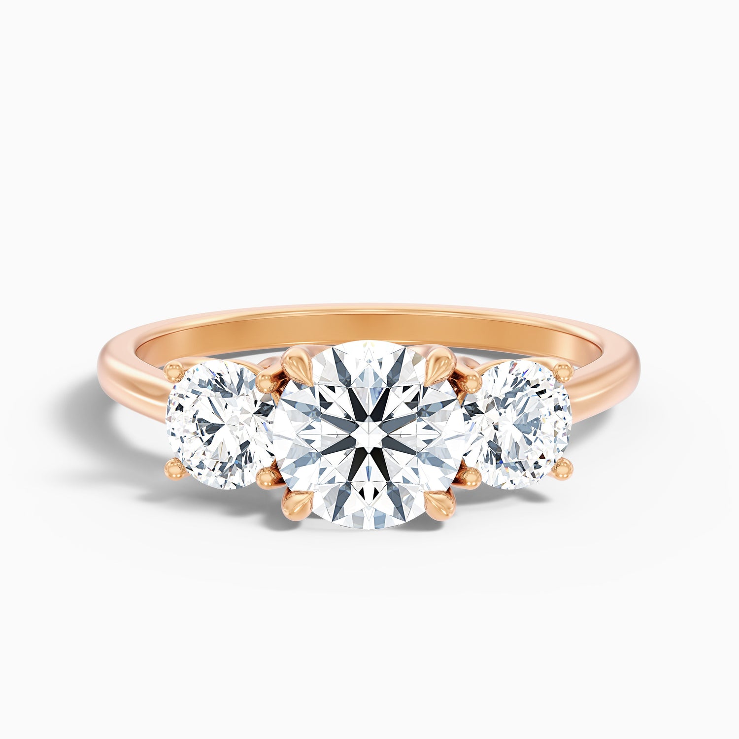 Skye 6 Carat Round 3 Stone Moissanite Engagement Ring in 14k Rose Gold