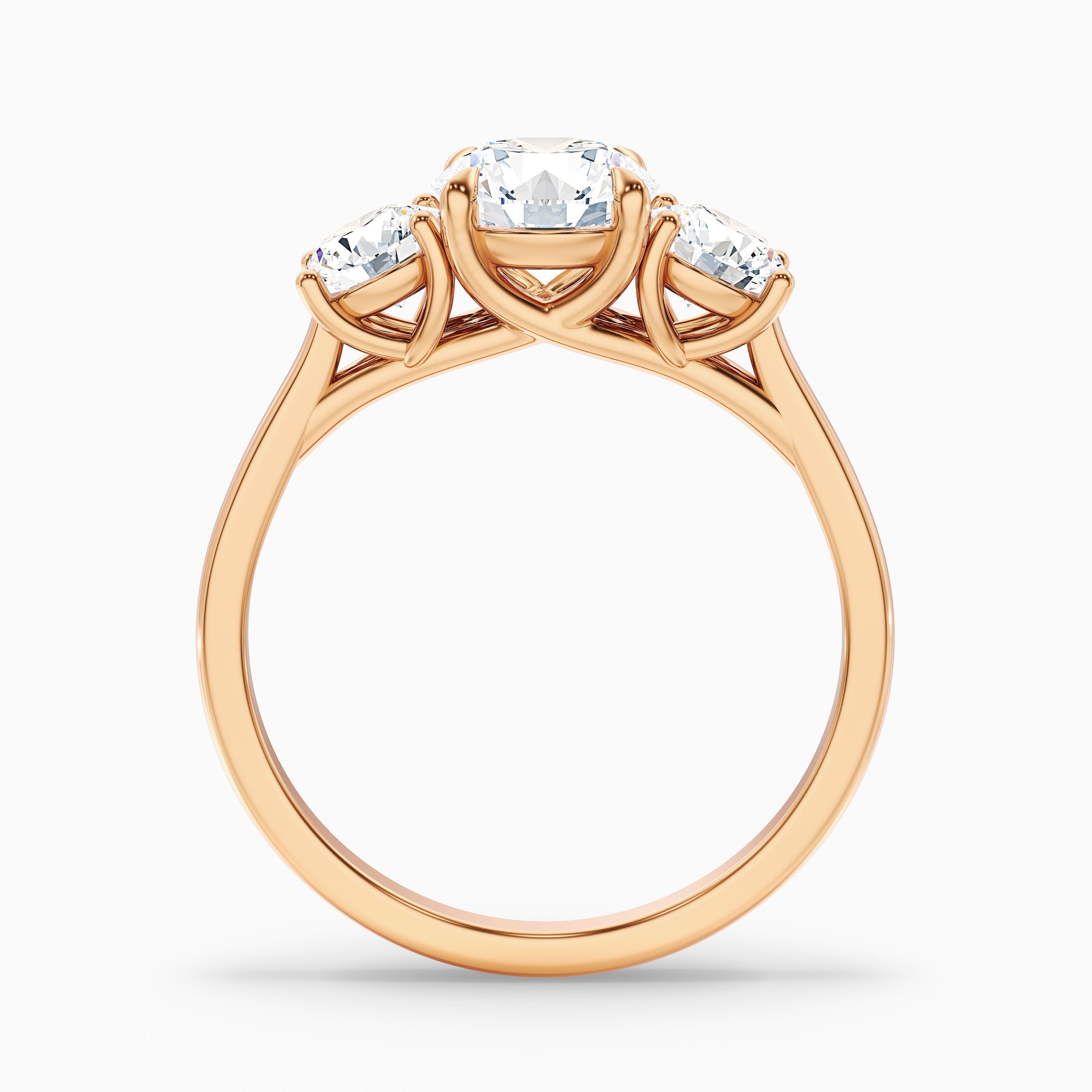 Olive 2.5 Carat Round 3 Stone Moissanite Diamond Ring in 14k Yellow Gold