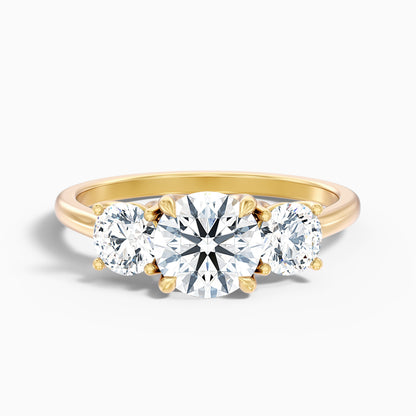Olive 1.5 Carat Round 3 Stone Moissanite Diamond Ring in 18k White Gold