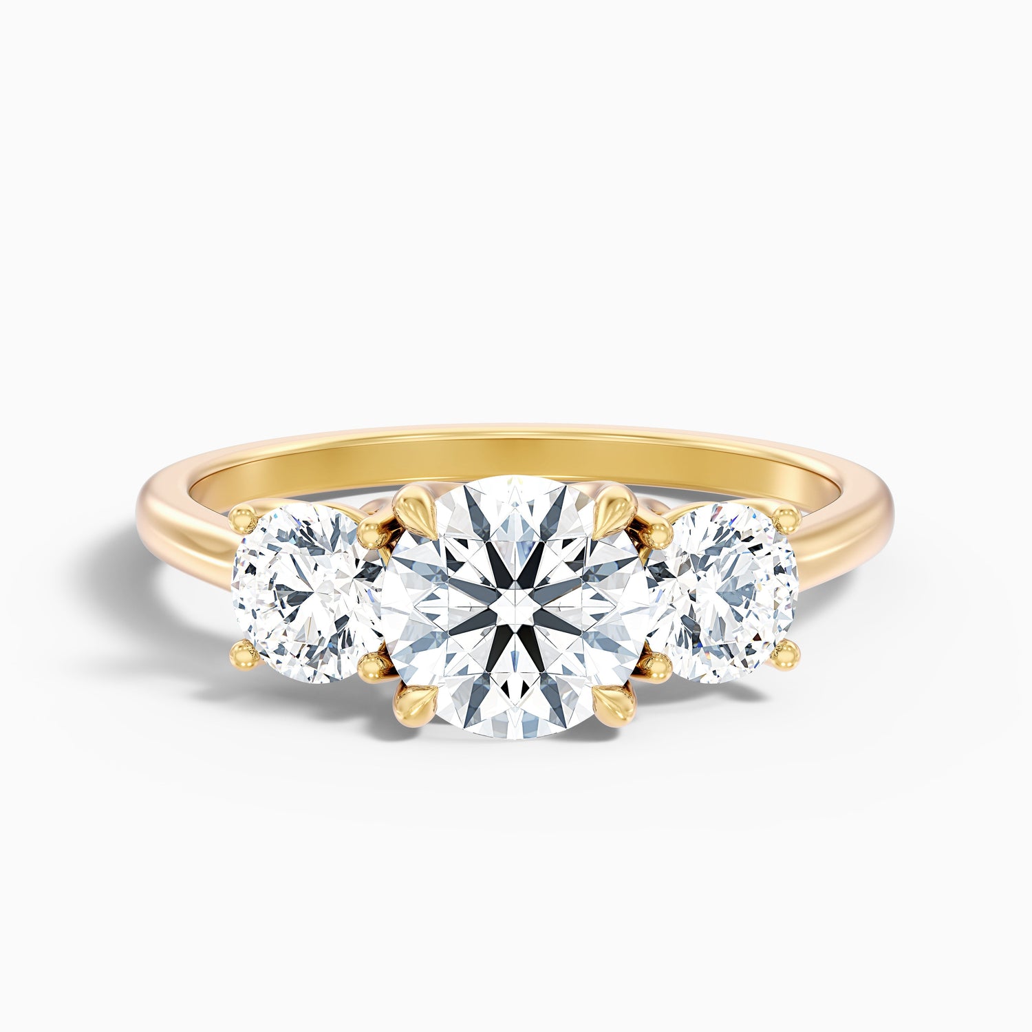 Skye 7 Carat Round 3 Stone Moissanite Engagement Ring in 14k Yellow Gold