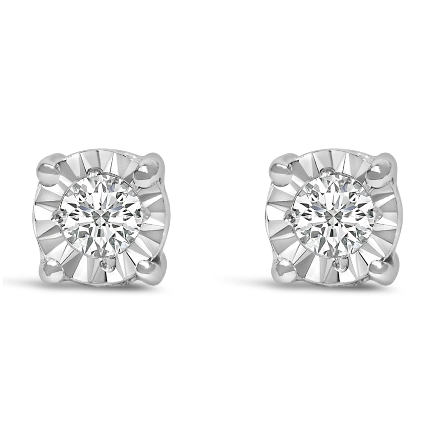 .925 Sterling Silver 1/10 Cttw Round Brilliant-Cut Lab Grown Diamond Miracle-Set Stud Earrings (F-G Color, VS1-VS2 Clarity) by Bids.com