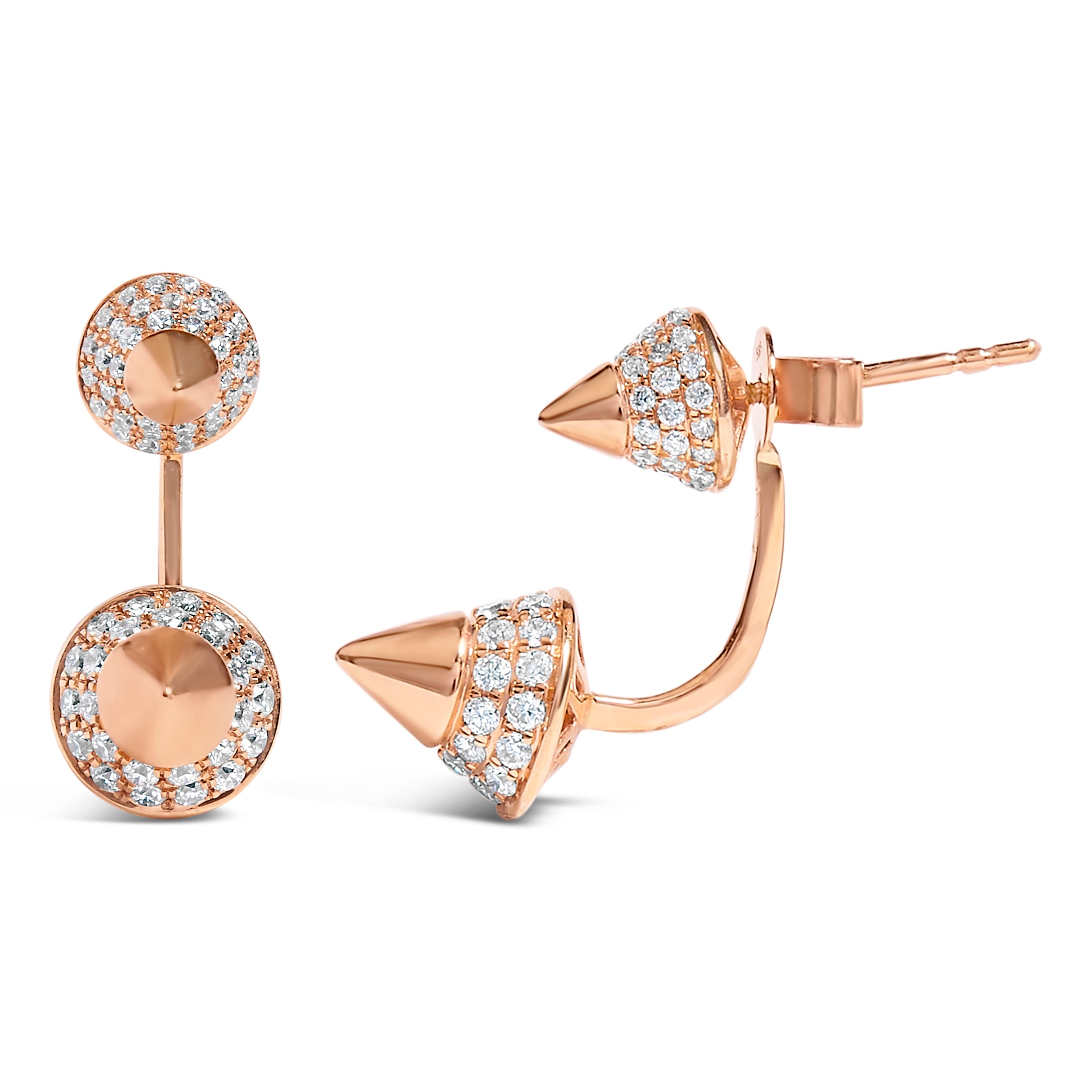 14K Rose Gold 1.00 Cttw Diamond Double Cone Jacket Stud Earring (G-H Color, SI1-SI2 Clarity) by Bids.com