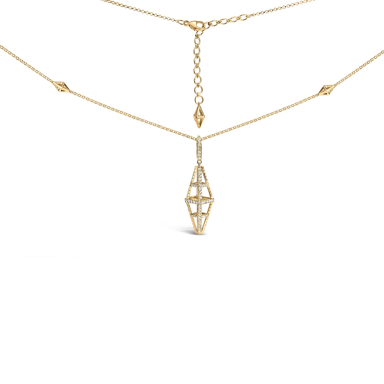 14K Yellow Gold 1.0 Cttw Diamond Studded Geometric Double Pyramid 18" Pendant Necklace (G-H Color, SI1-SI2 Clarity) by Bids.com