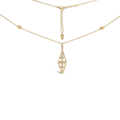 14K Yellow Gold 1.0 Cttw Diamond Studded Geometric Double Pyramid 18" Pendant Necklace (G-H Color, SI1-SI2 Clarity) by Bids.com