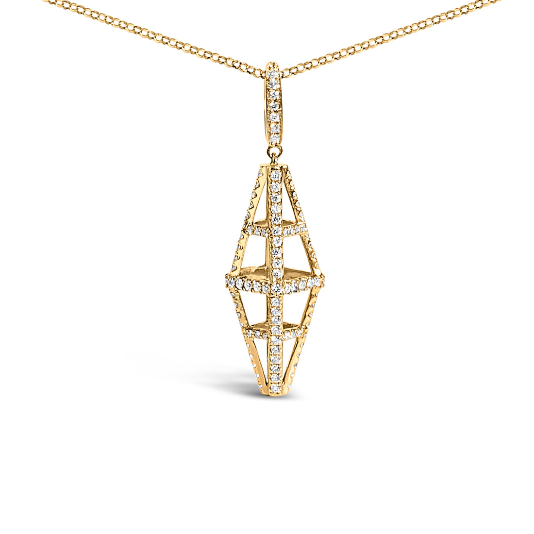 14K Yellow Gold 1.0 Cttw Diamond Studded Geometric Double Pyramid 18" Pendant Necklace (G-H Color, SI1-SI2 Clarity) by Bids.com