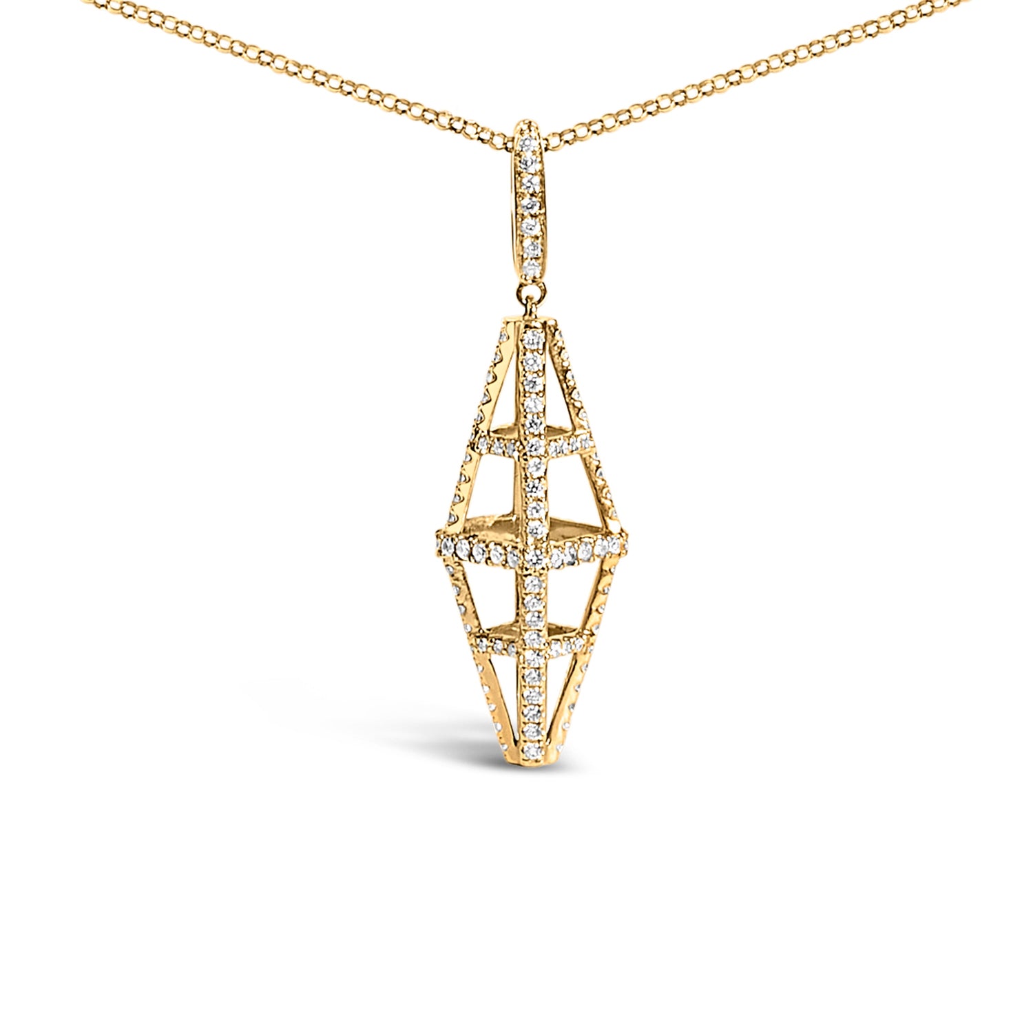 14K Yellow Gold 1.0 Cttw Diamond Studded Geometric Double Pyramid 18" Pendant Necklace (G-H Color, SI1-SI2 Clarity) by Bids.com