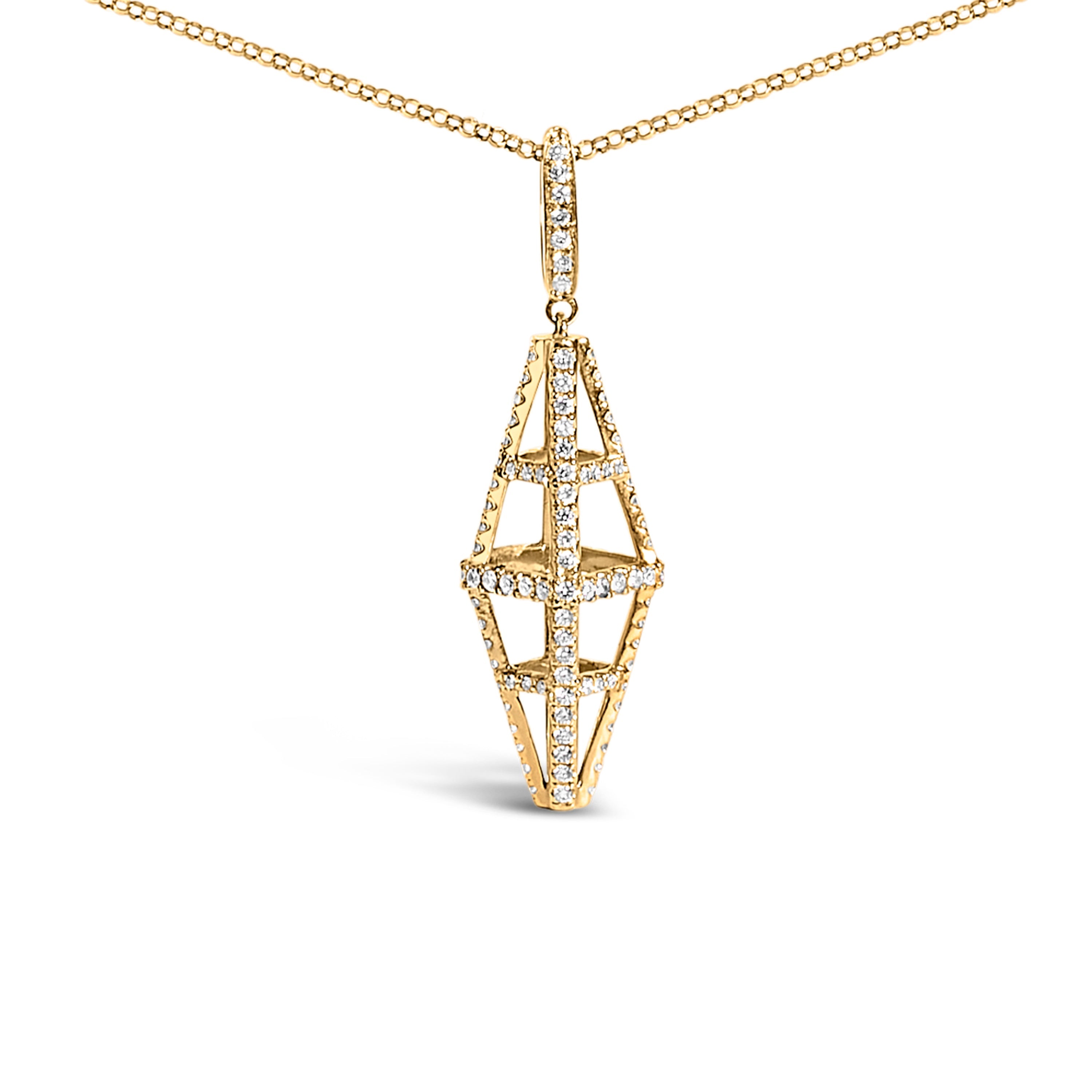 14K Yellow Gold 1.0 Cttw Diamond Studded Geometric Double Pyramid 18" Pendant Necklace (G-H Color, SI1-SI2 Clarity) by Bids.com