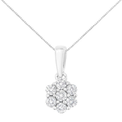 14K White Gold 1/2 cttw Prong Set Round-Cut Diamond 7 Stone Floral Cluster 18" Pendant Necklace (H-I Color, I1-I2 Clarity) by Bids.com
