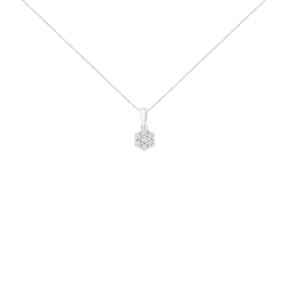 14K White Gold 1/2 cttw Prong Set Round-Cut Diamond 7 Stone Floral Cluster 18" Pendant Necklace (H-I Color, I1-I2 Clarity) by Bids.com