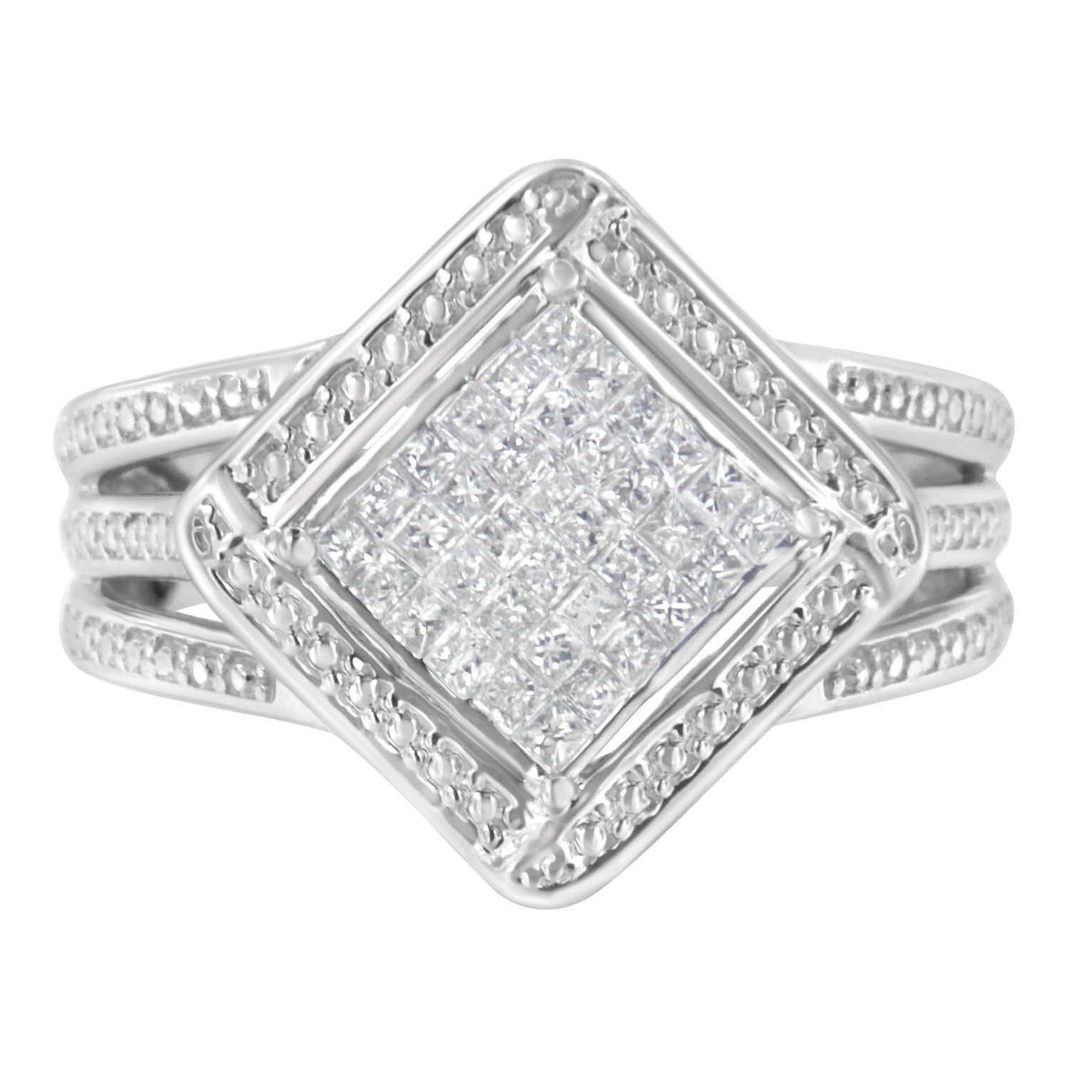 .925 Sterling Silver 2/5 Cttw Princess Cut Diamond Square On Point Cluster Composite Cocktail Ring (H-I Color, SI1-SI2 Clarity) - Size 6 by Bids.com