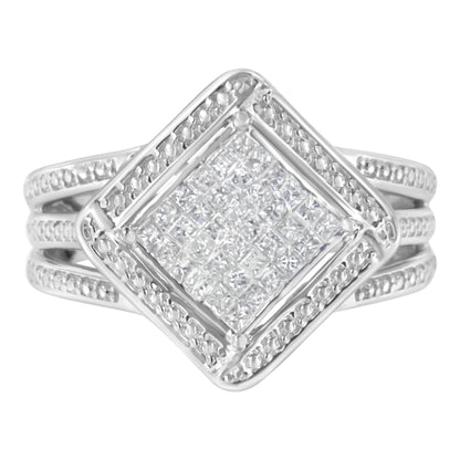 .925 Sterling Silver 2/5 Cttw Princess Cut Diamond Square On Point Cluster Composite Cocktail Ring (H-I Color, SI1-SI2 Clarity) - Size 6 by Bids.com