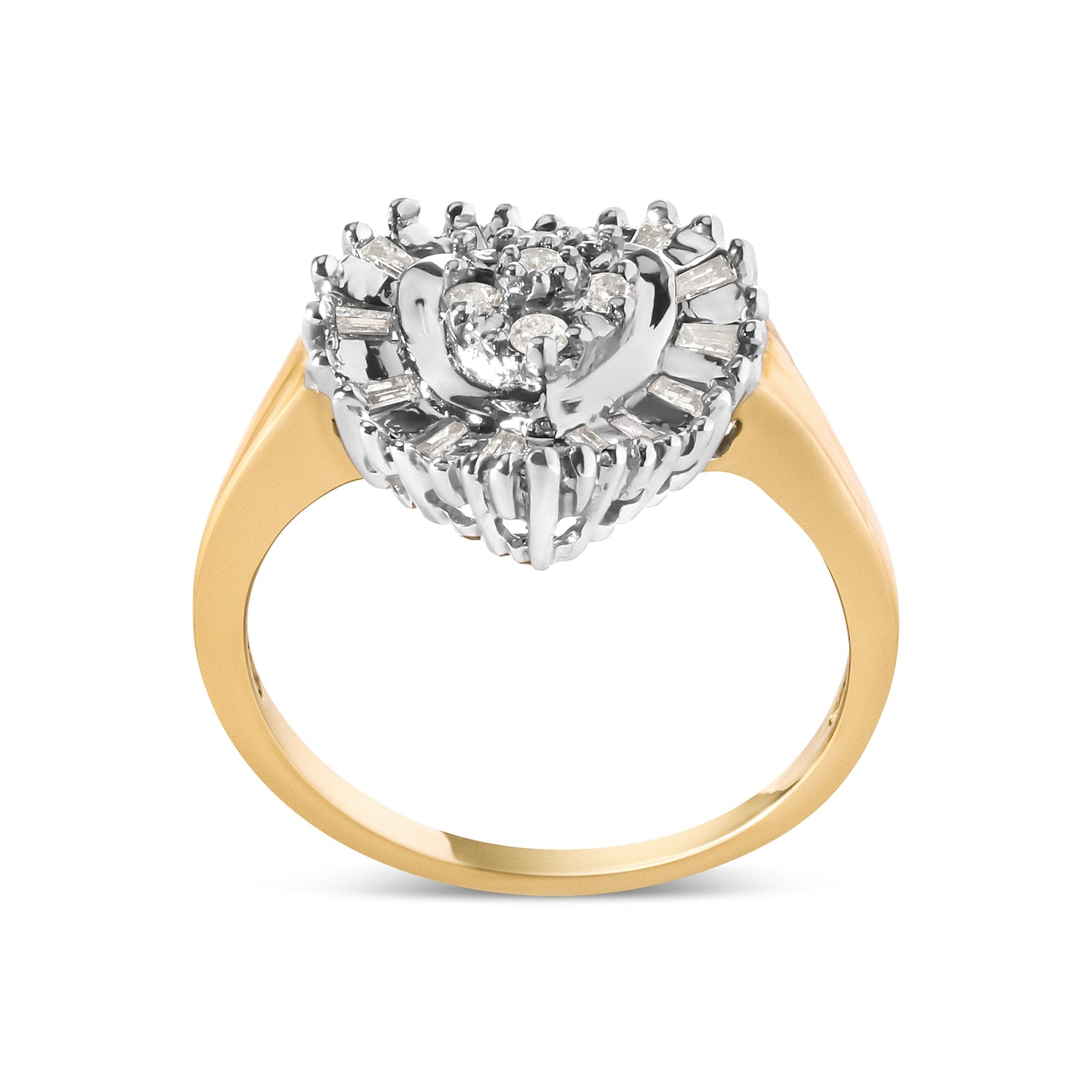 10K Yellow Gold 1/4 Cttw Round and Baguette cut Diamond Heart Shape Ballerina Ring (H-I Color, I1-I2 Clarity) - Ring Size 7 by Bids.com