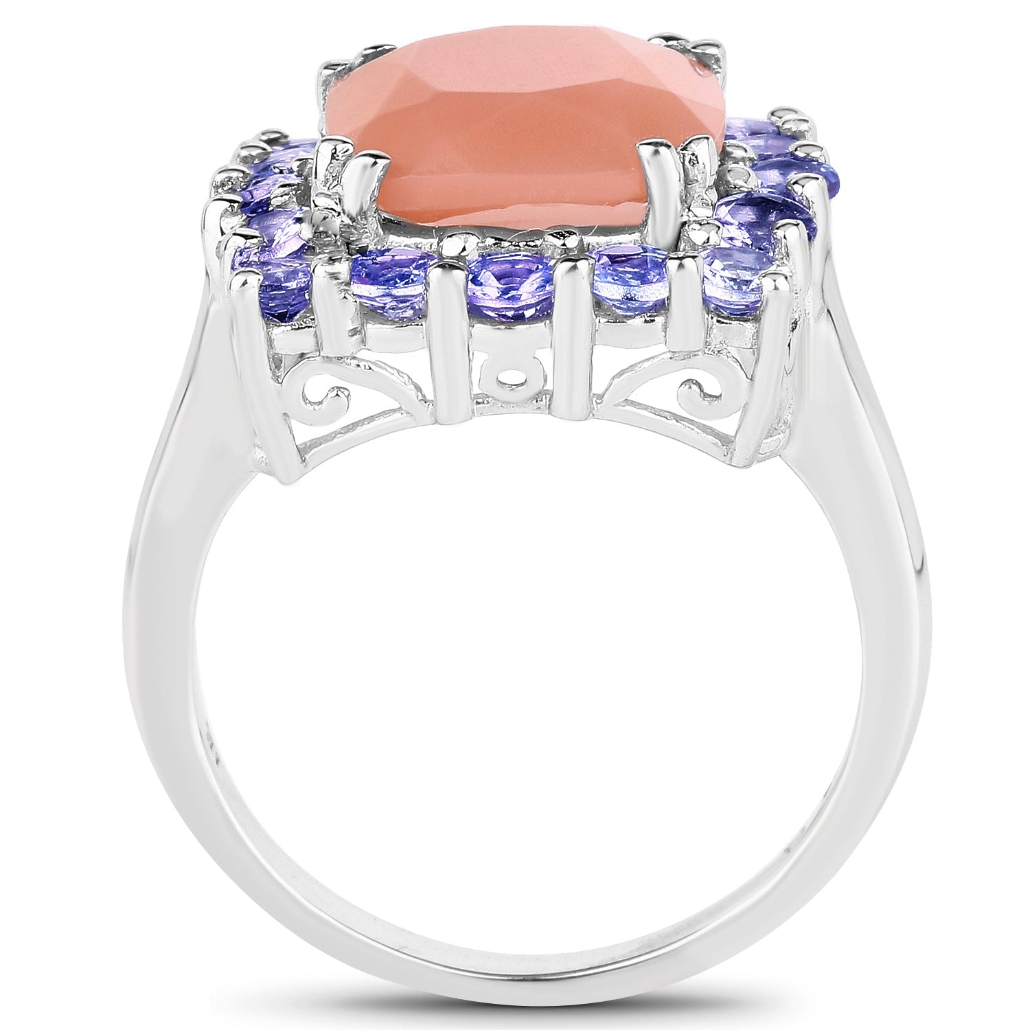 6.70 Carat Genuine Peach Moonstone and Tanzanite .925 Sterling Silver Ring by Bids.com