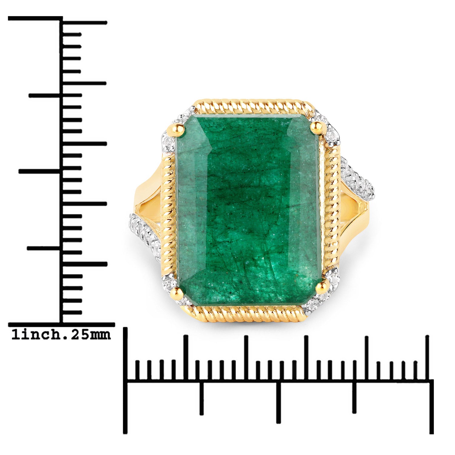 9.96 Carat Dyed Emerald and White Topaz .925 Sterling Silver Ring  DestGlow