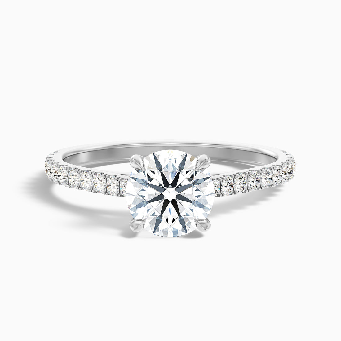 Zola 1 Carat Round Side Stone Pave Lab Grown Engagement Ring in Platinum  DestGlow