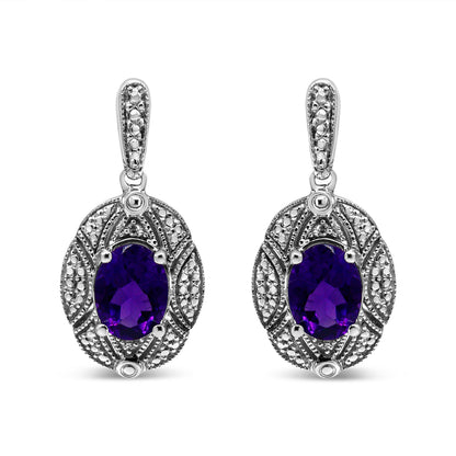 .925 Sterling Silver Diamond Accent and 8x6mm Purple Oval Amethyst Stud Earrings (I-J Color, I1-I2 Clarity) by Bids.com