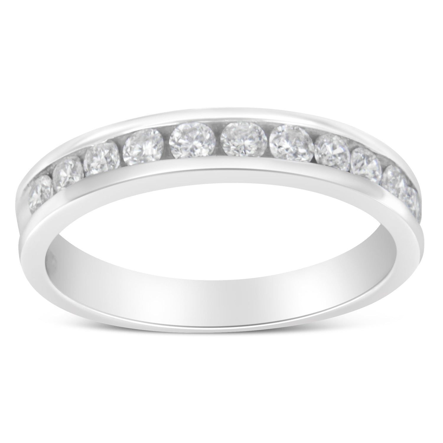 IGI Certified 1/2 Cttw Round Brilliant Cut Diamond 18K White Gold Channel Set Eternity Style Wedding Band Ring (H-I Color, I1-I2 Clarity) - Size 7 by Bids.com