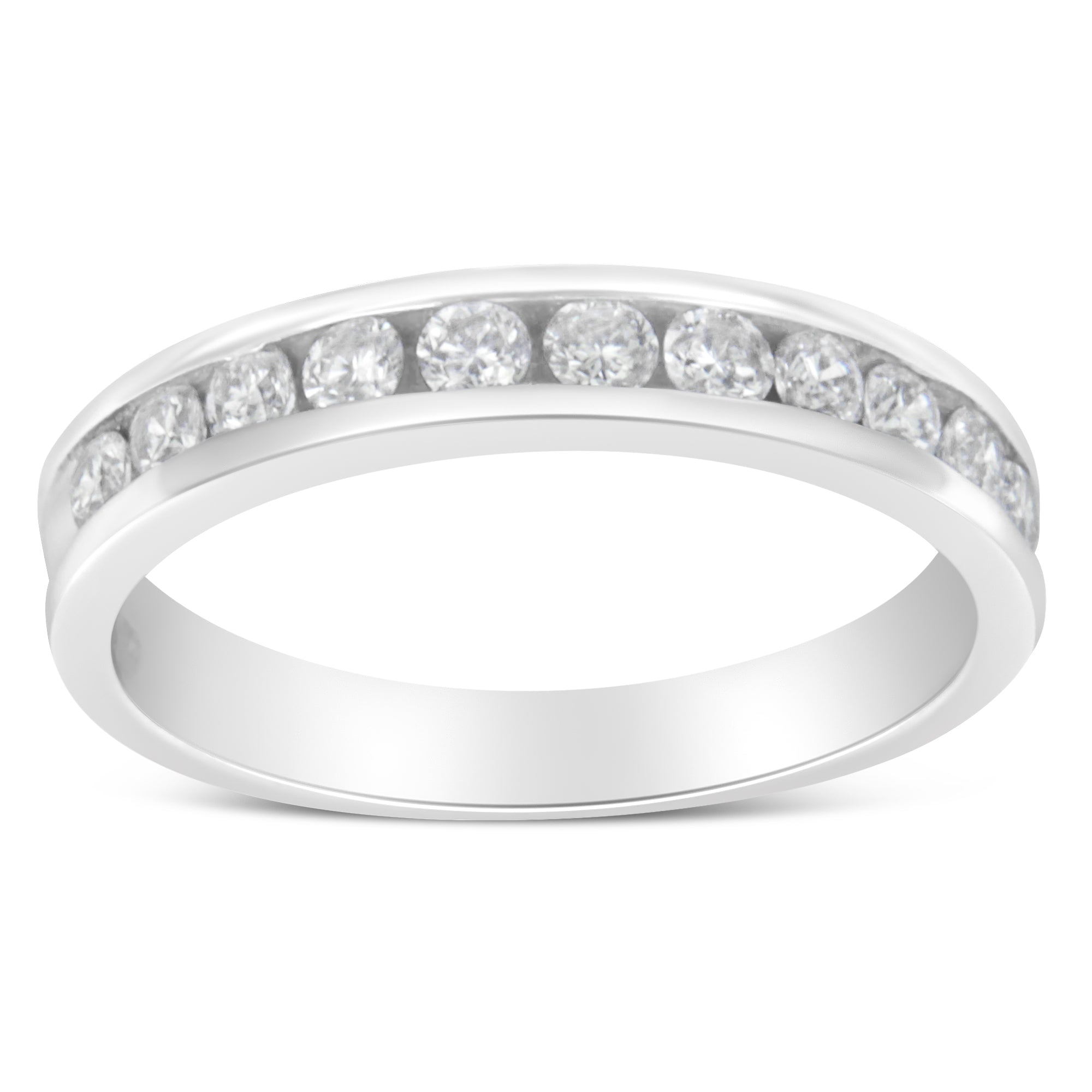 IGI Certified 1/2 Cttw Round Brilliant Cut Diamond 18K White Gold Channel Set Eternity Style Wedding Band Ring (H-I Color, I1-I2 Clarity) - Size 7 by Bids.com